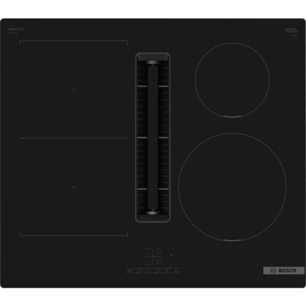 Placa de inducción Bosch de 60 cm con extractor, 4 quemadores, 7400 W, color negro - PVS611B16E